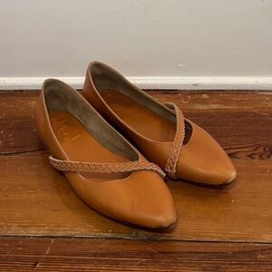 Bali Elf Orenda Pointed Toe Leather Ballet Flats Dark Tan Braided Strap 7.5